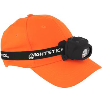 Nightstick 4610B Multi-Function Headlamp may be used on a baseball cap (Cap not included)