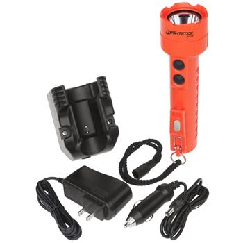 Nightstick 2522 Dual-Light™ Flashlight includes AC/DC cords, charger and a lanyard