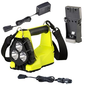 Yellow Vulcan® 180 HAZ-LO® Lantern AC/DC cords and charger rack